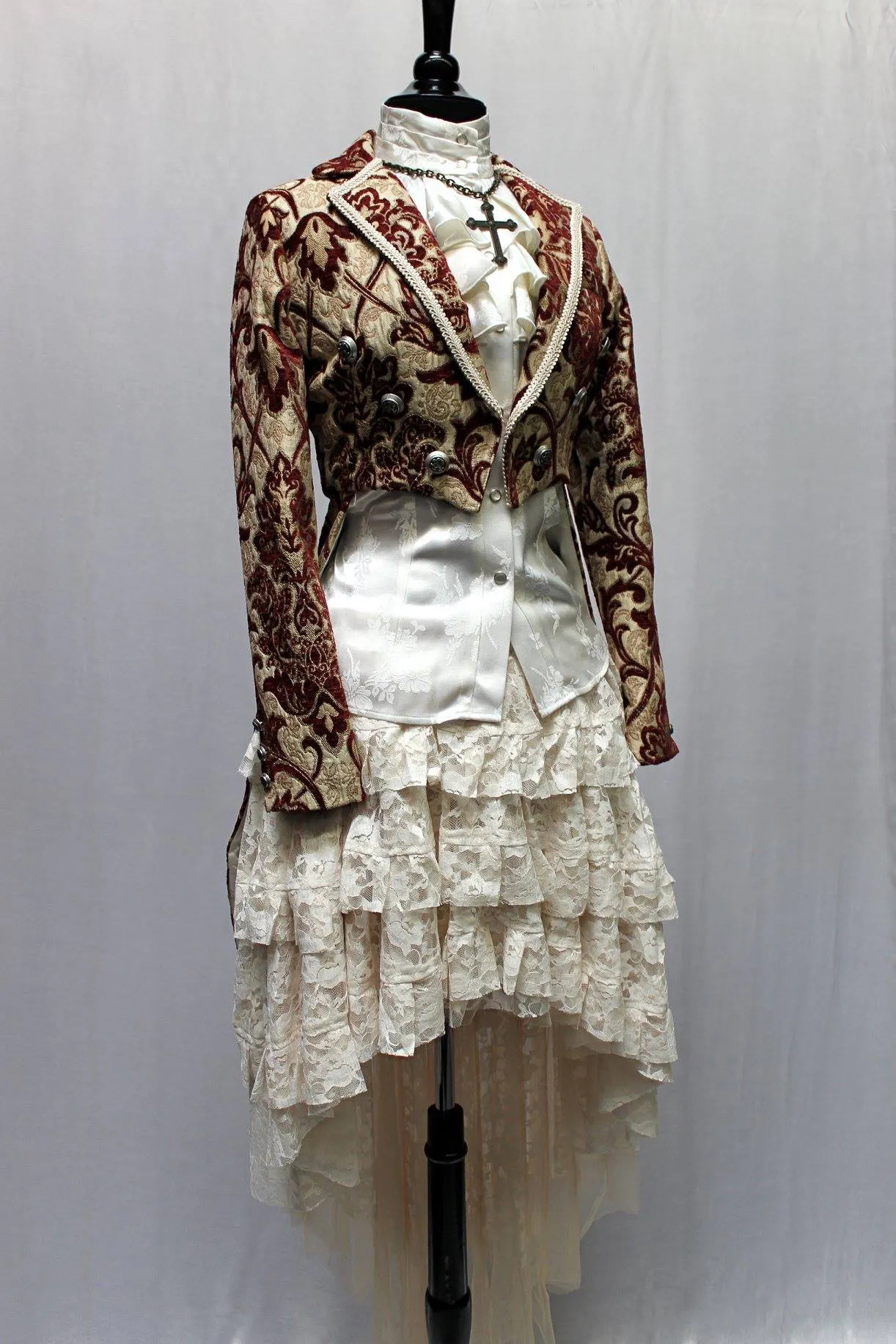 HARLEQUIN TAILCOAT - BURGUNDY/IVORY TAPESTRY