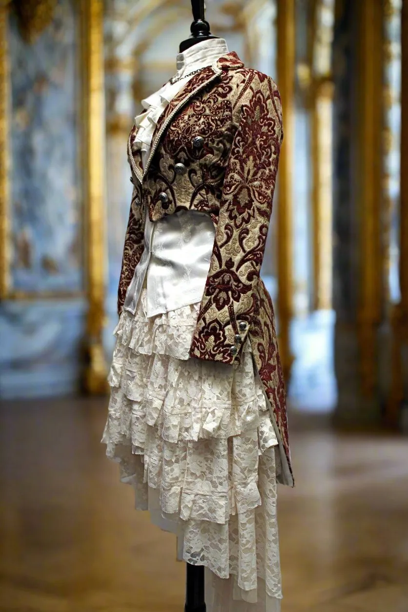 HARLEQUIN TAILCOAT - BURGUNDY/IVORY TAPESTRY