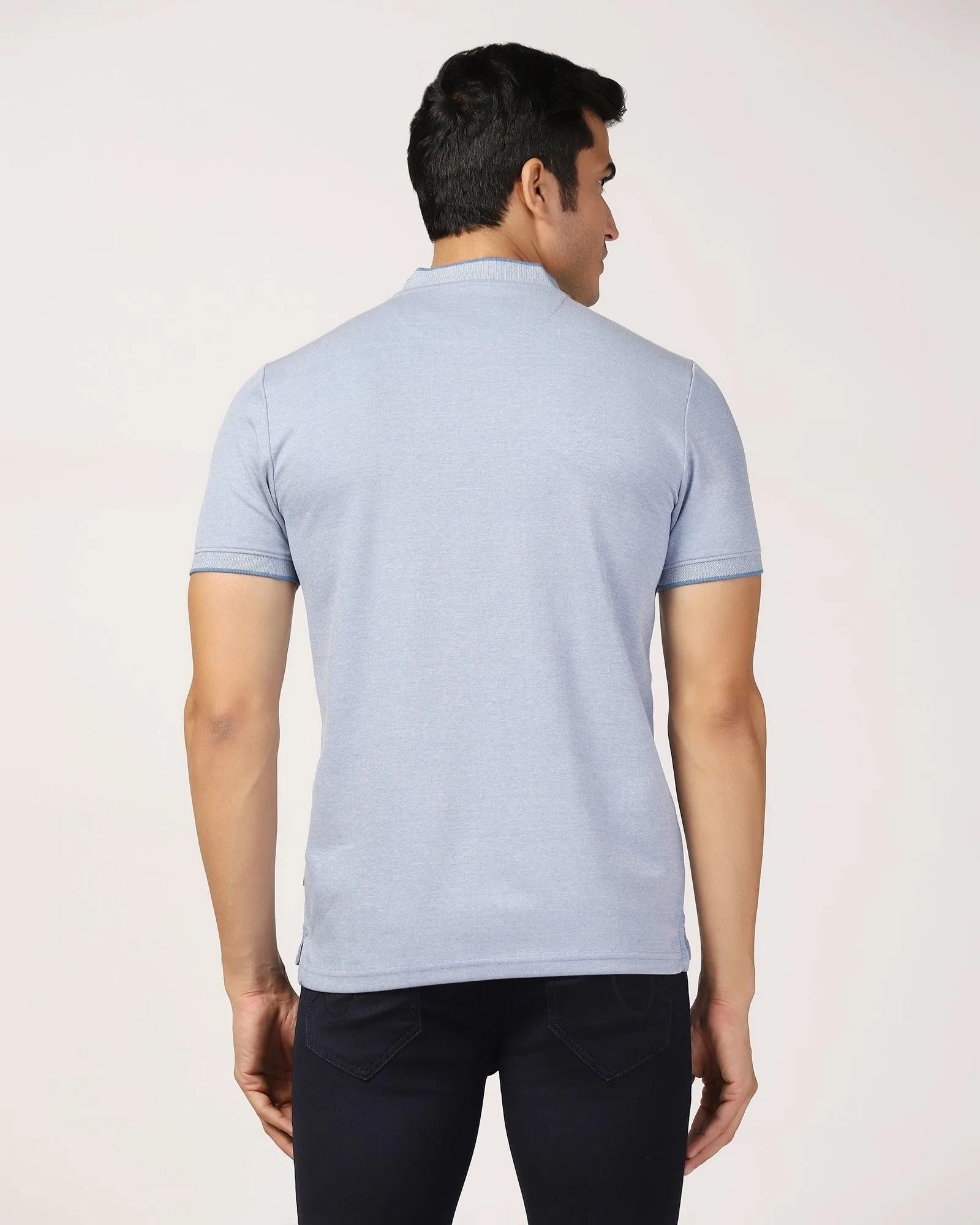 Henley Collar Blue Solid T-Shirt - Fredy