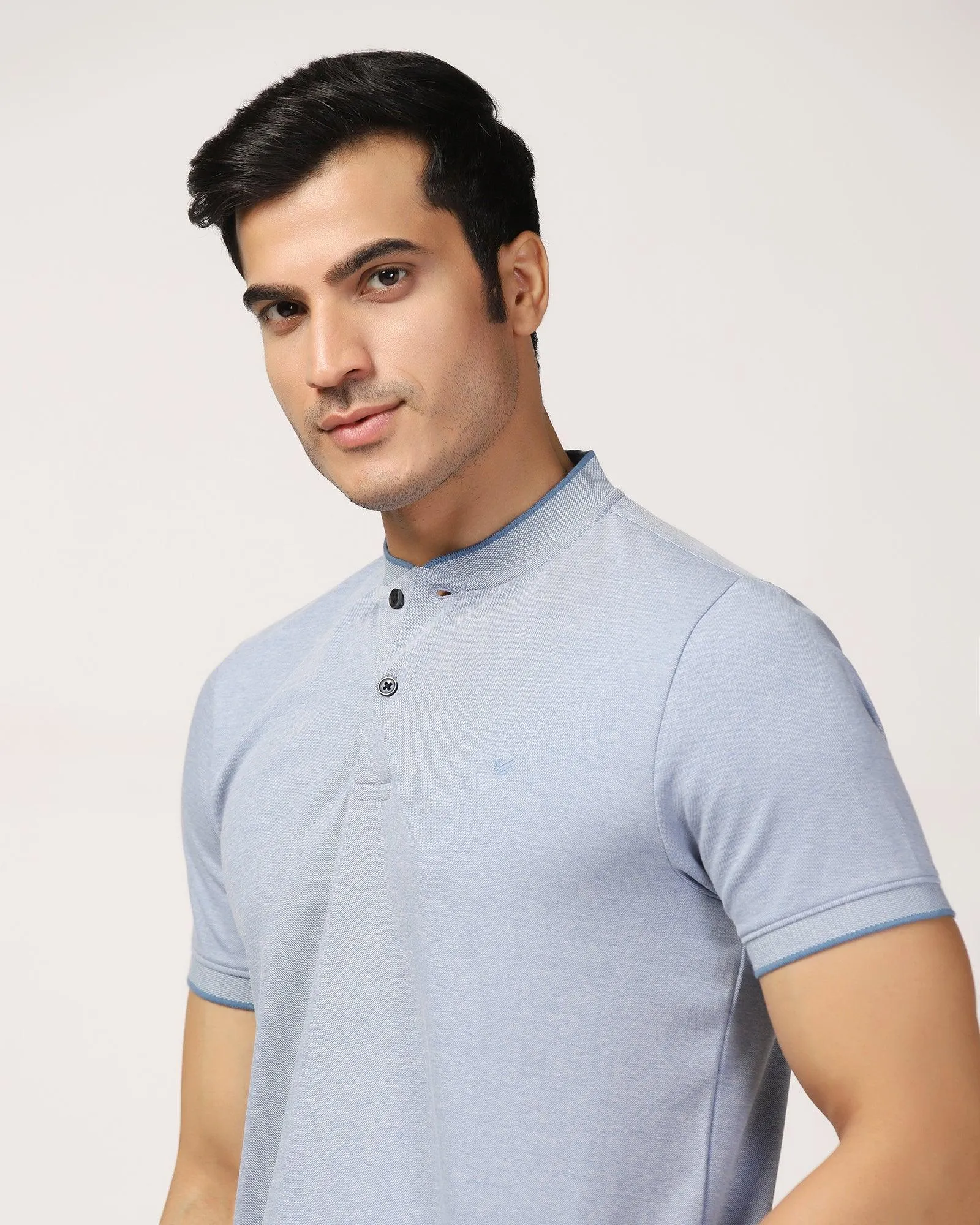 Henley Collar Blue Solid T-Shirt - Fredy