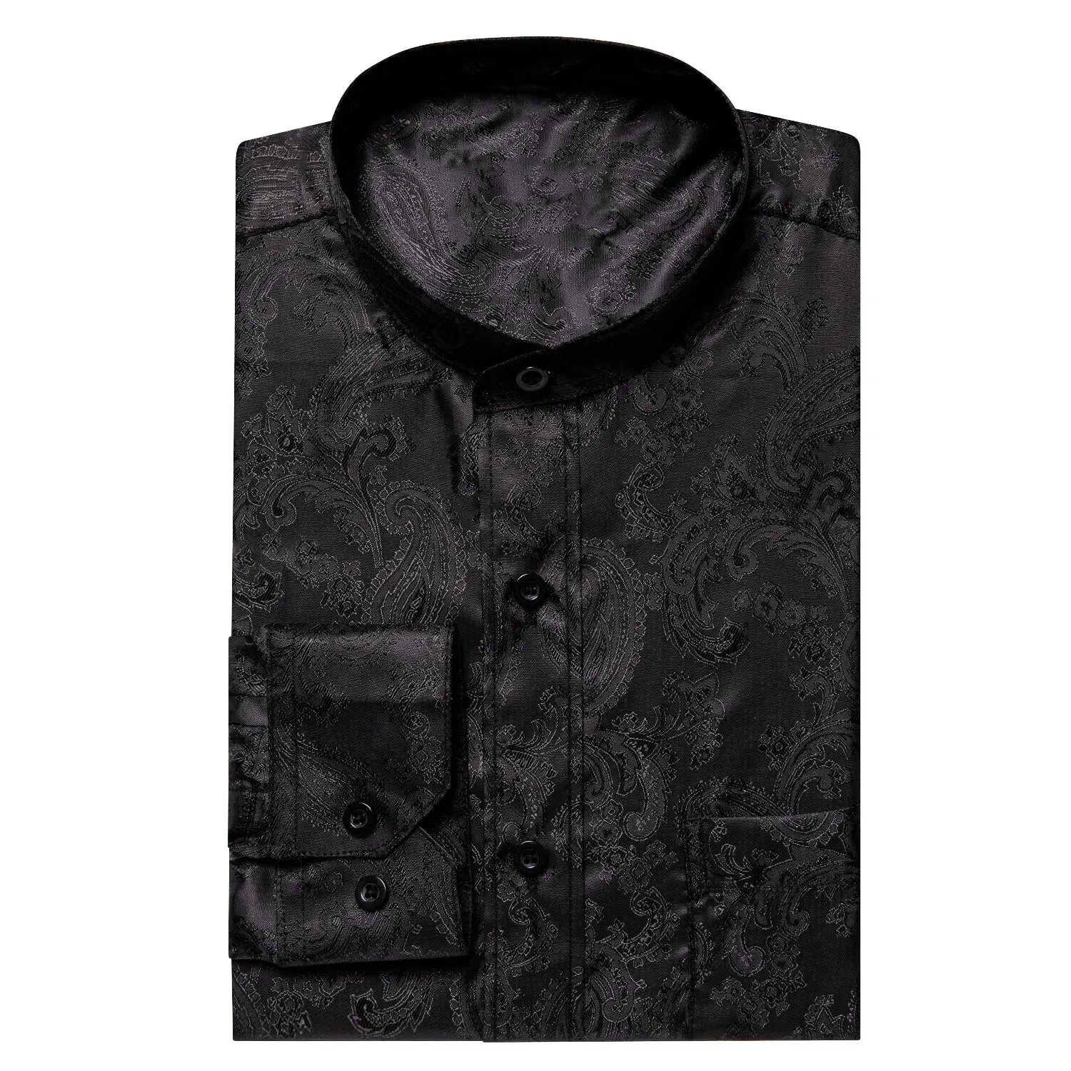 Hi-Tie Black Shirt Paisley Jacquard Silk Button Down Men's Dress Shirt