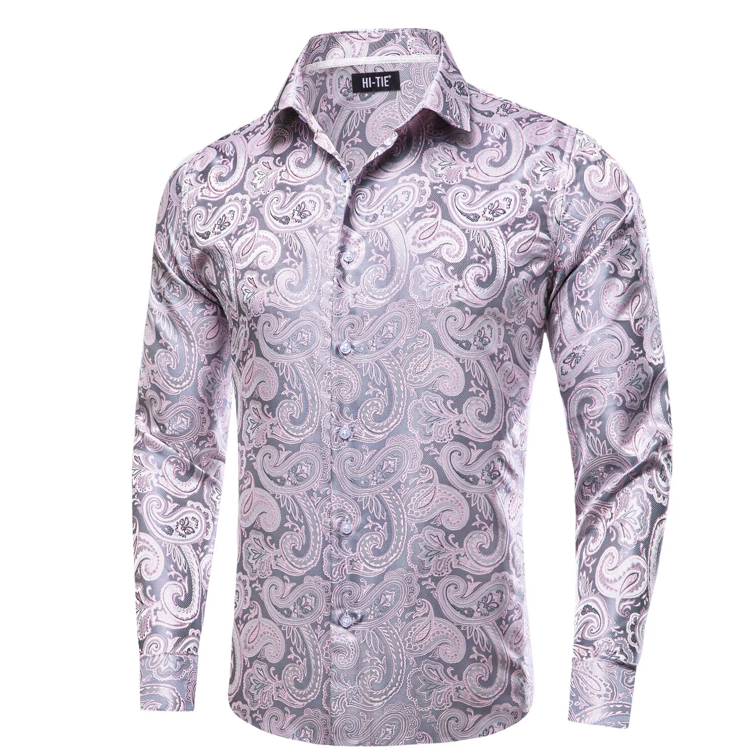 Hi-Tie Button Down Shirt Pale Pink Paisley Silk Shirt for Men