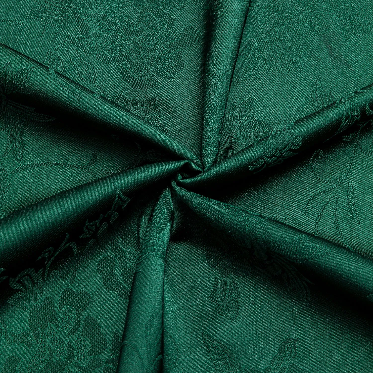 Hi-Tie Dark Green Satin Shirt Emerald Green Floral Silk Men's Shirt