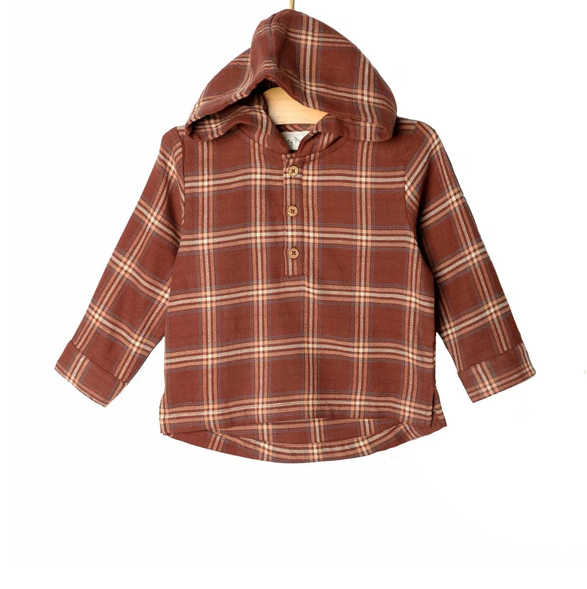 Hooded Henley Shirt- Fall Rust