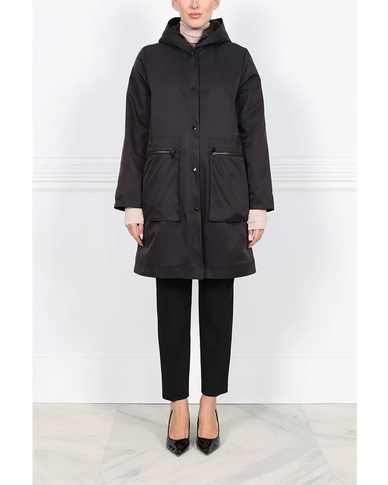 Hooded Mink Lined Rain Coat