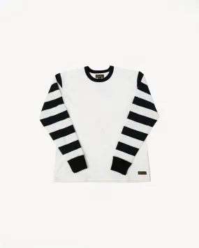 IHTB-12-WHT -  11oz Cotton Knit Long-Sleeved Sweater - White Body, Black Stripes