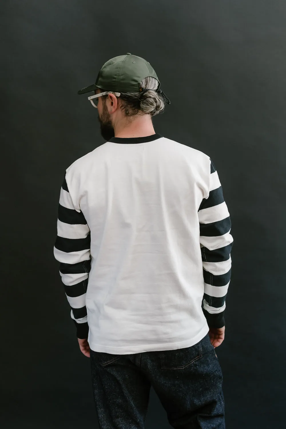 IHTB-12-WHT -  11oz Cotton Knit Long-Sleeved Sweater - White Body, Black Stripes