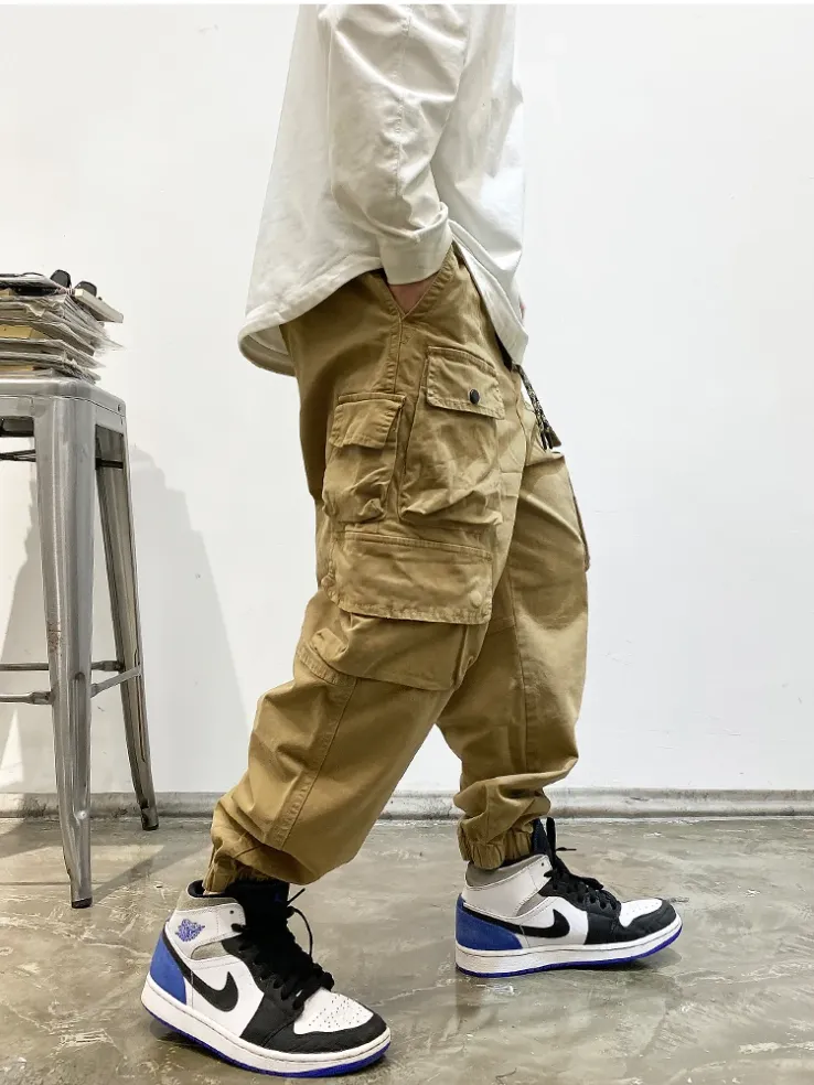 Japanese Streetwear Style Solid Cargo Pants