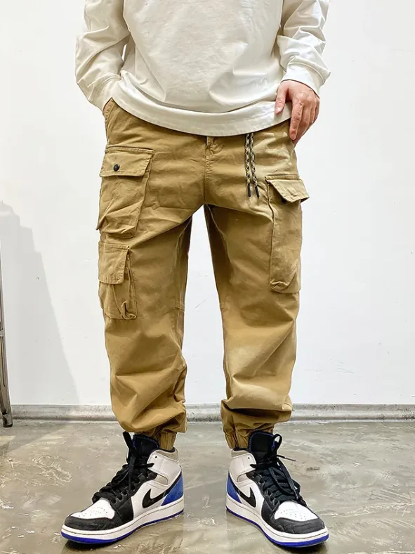 Japanese Streetwear Style Solid Cargo Pants