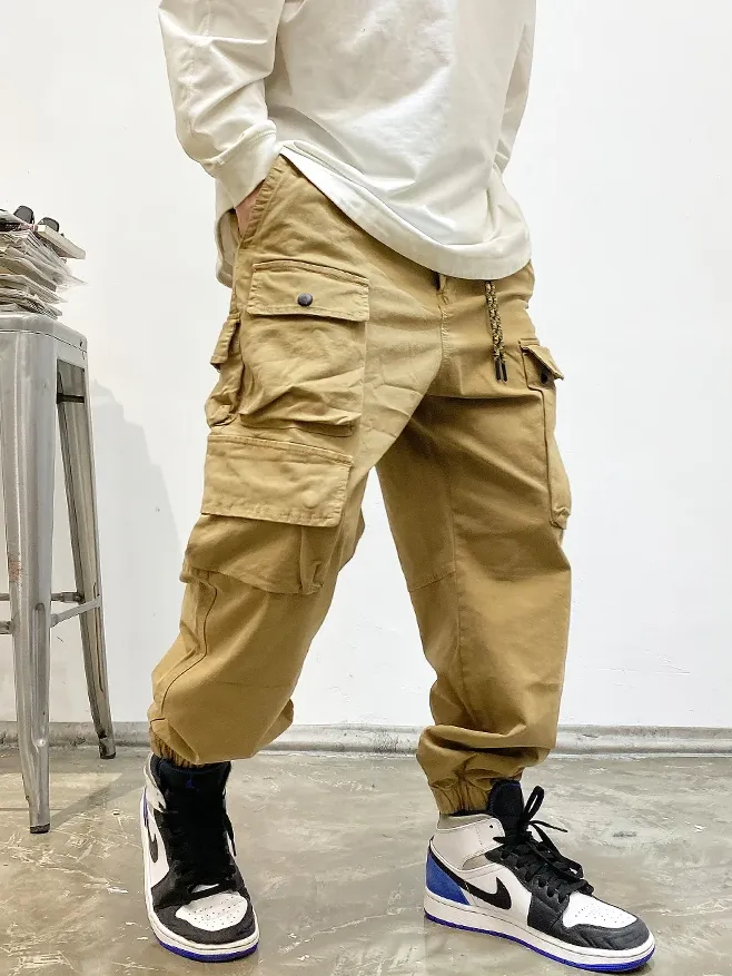 Japanese Streetwear Style Solid Cargo Pants