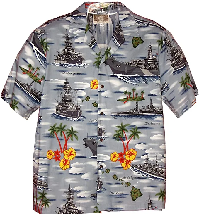 KALAHEO  Mens Battleships Hawaiian Shirt, Style# CRK577