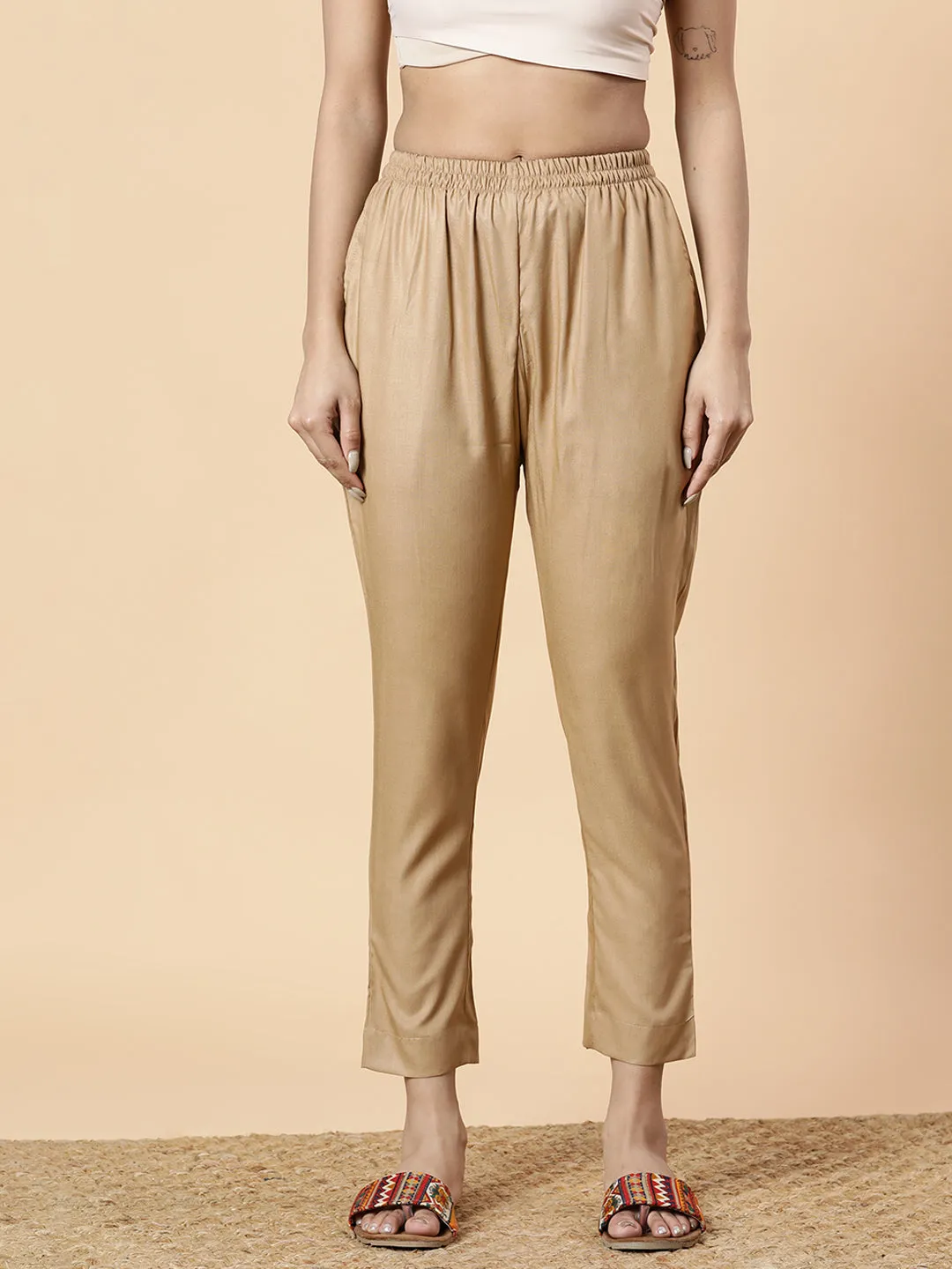 Khaki Rayon Pants