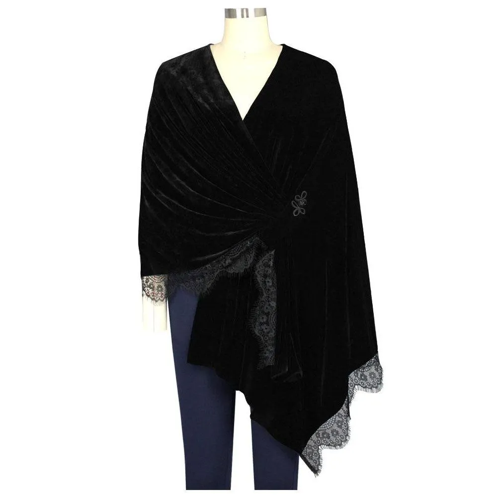 Lace Stole Cape in Black Velvet