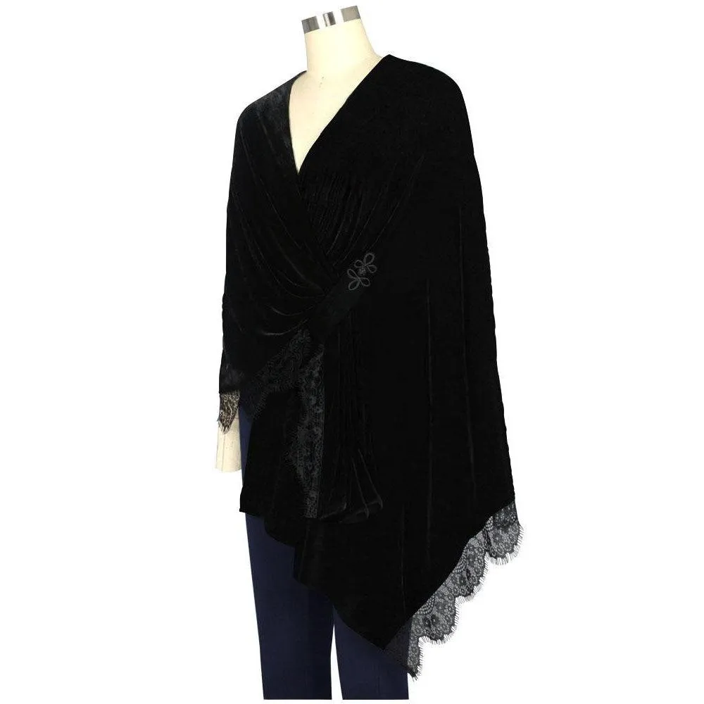 Lace Stole Cape in Black Velvet