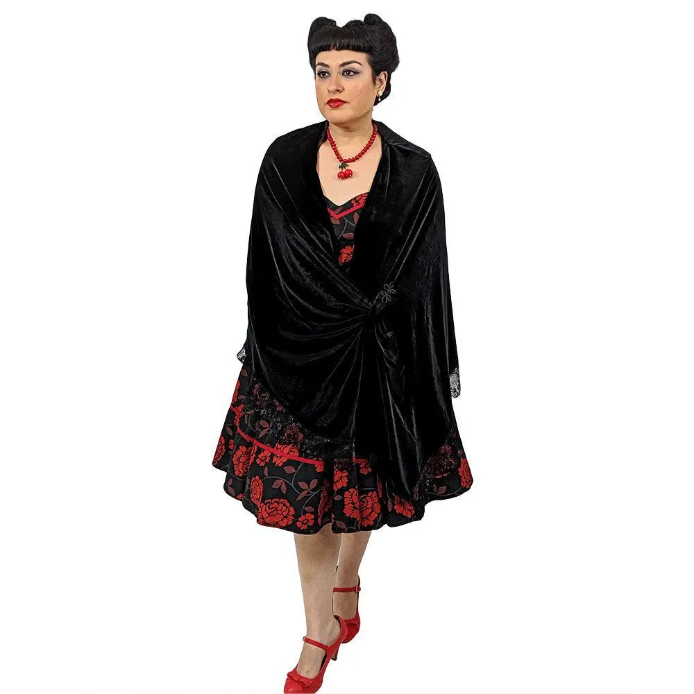 Lace Stole Cape in Black Velvet