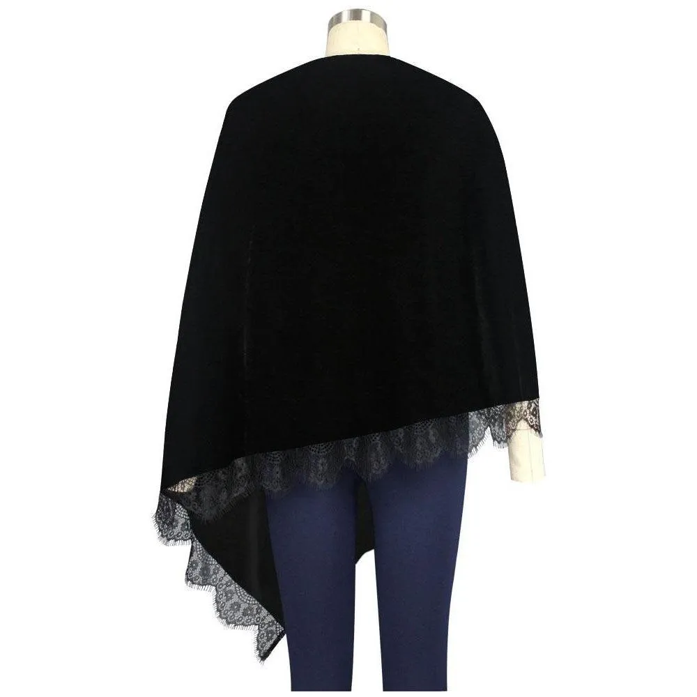 Lace Stole Cape in Black Velvet