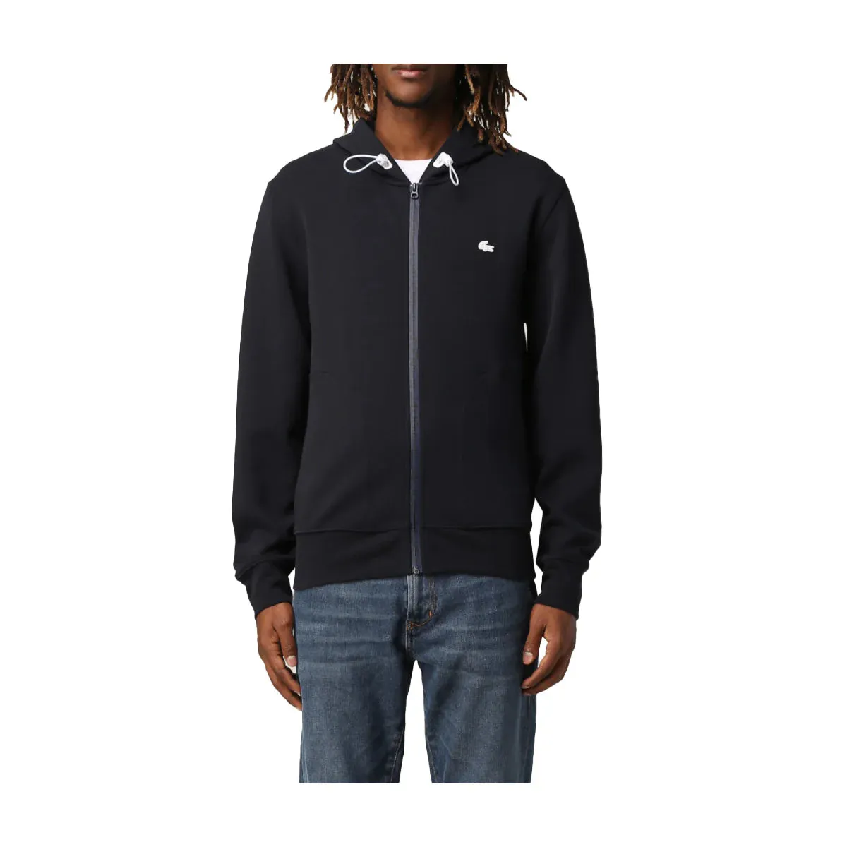 Lacoste Men's Hooded Cotton Blend Lettered Zip Sweatshirt