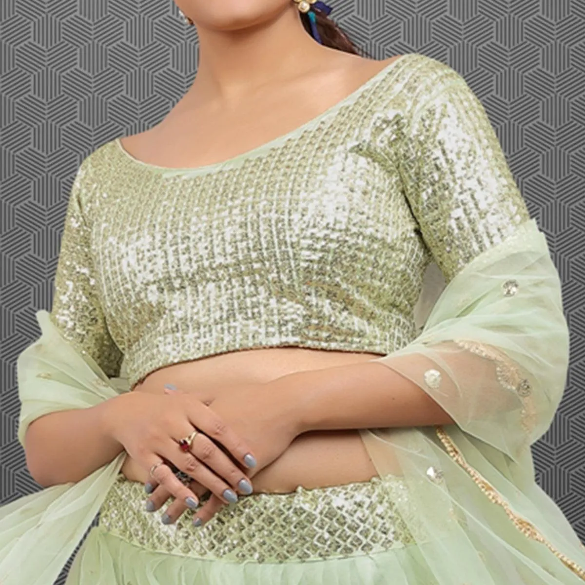 Light Green Party Wear Sequins Embroidered Net Lehenga Choli