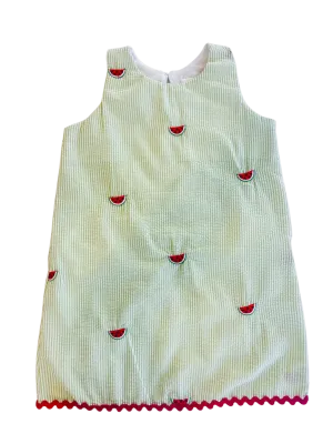 Lime Seersucker Girls Dress with Watermelons