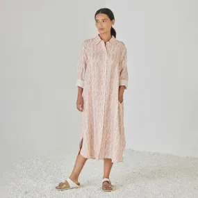 Linen Dress For Women | Shirt Style | Watercolour Print | Pink