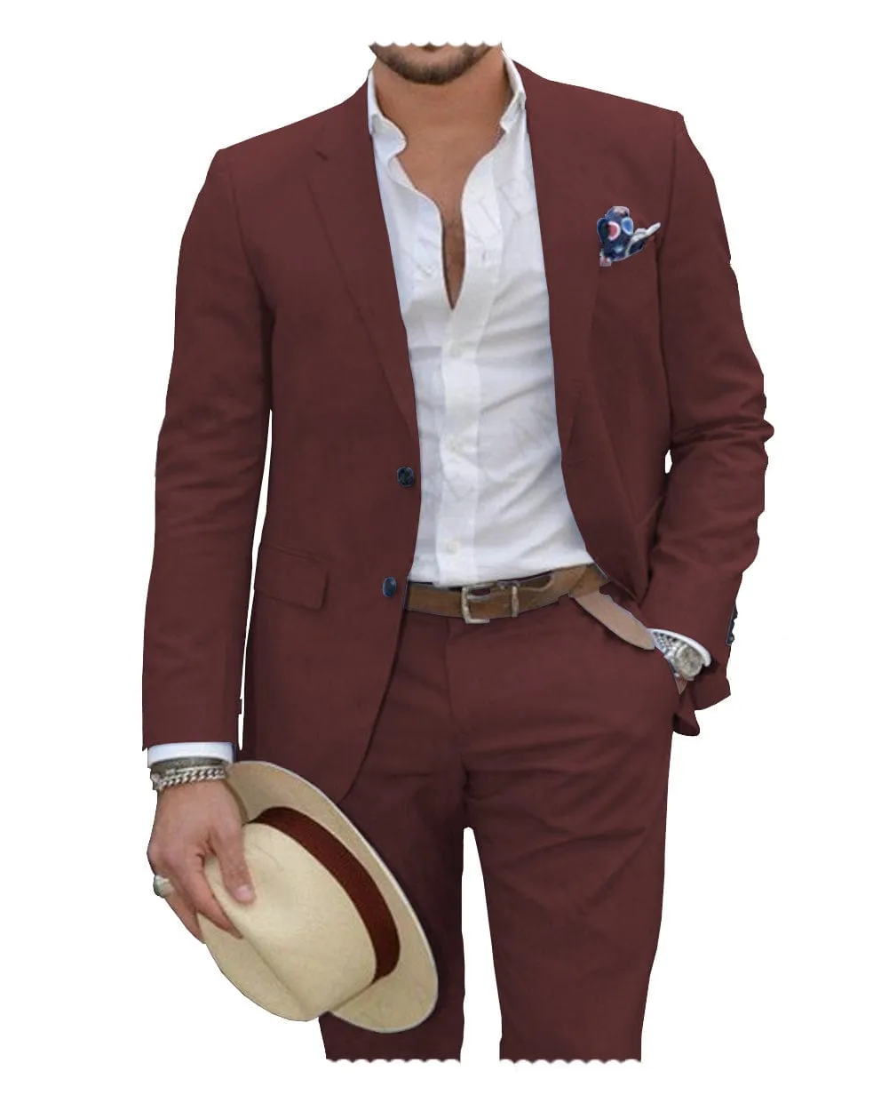 Linen Suit for Men Casual Wedding Suit for Men (Blazer Pants)