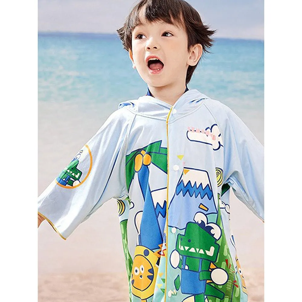 Little Surprise Box Blue Dino Lightweight Microfibre Hooded Swim Poncho/ beach coverup towel for Kids