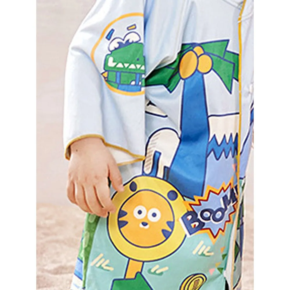 Little Surprise Box Blue Dino Lightweight Microfibre Hooded Swim Poncho/ beach coverup towel for Kids