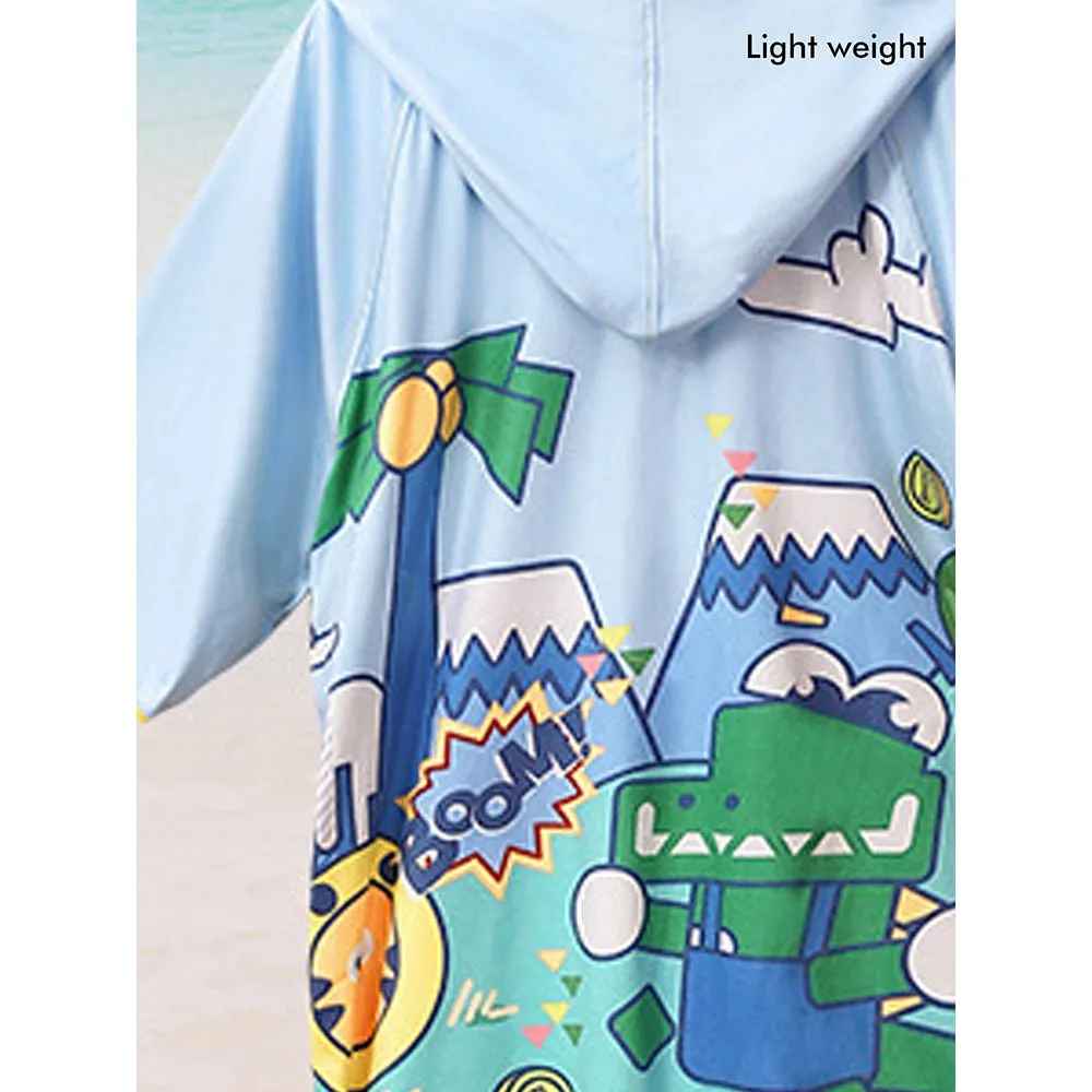 Little Surprise Box Blue Dino Lightweight Microfibre Hooded Swim Poncho/ beach coverup towel for Kids