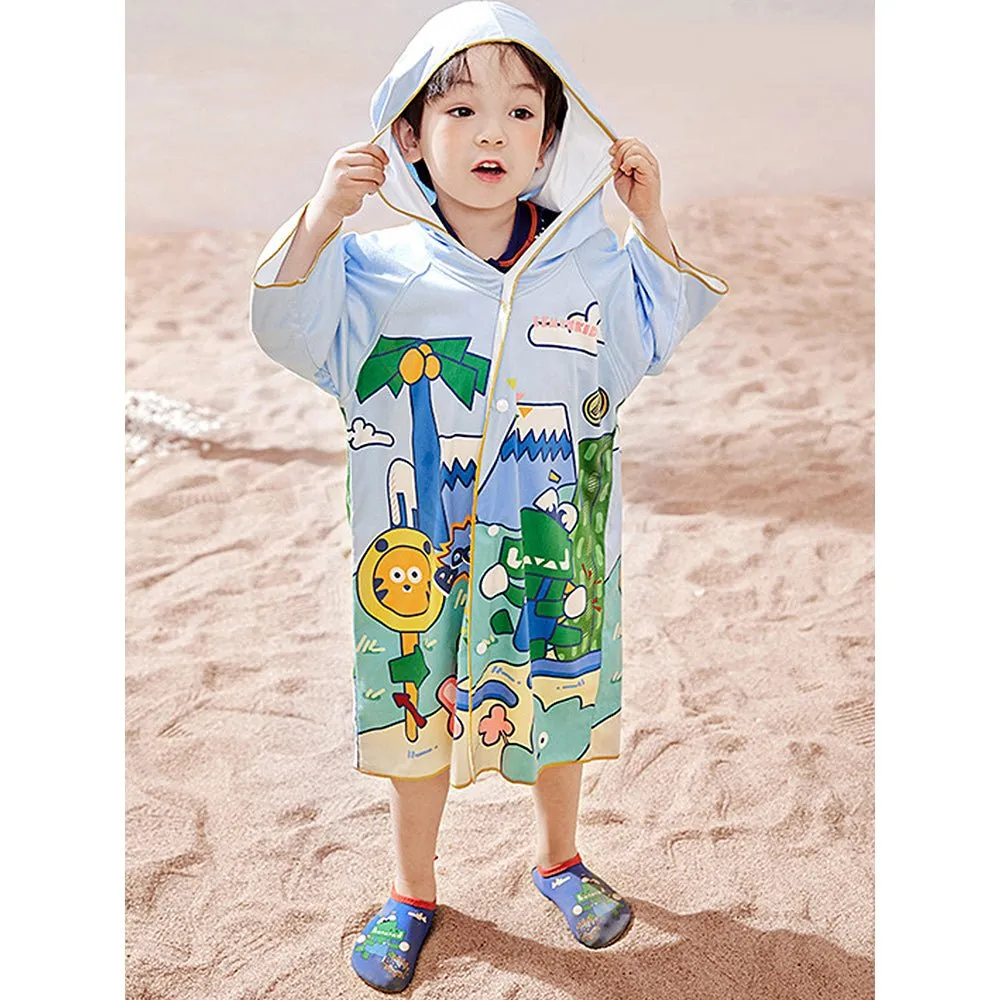 Little Surprise Box Blue Dino Lightweight Microfibre Hooded Swim Poncho/ beach coverup towel for Kids