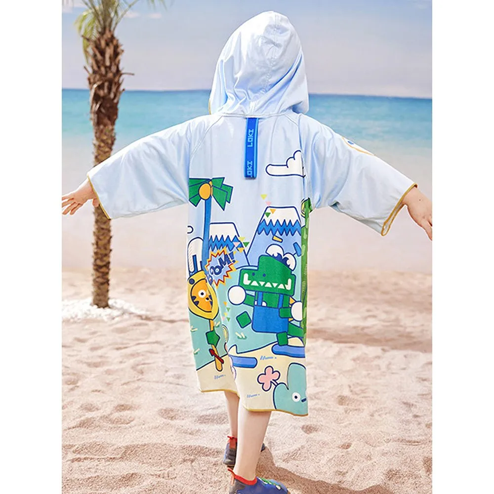 Little Surprise Box Blue Dino Lightweight Microfibre Hooded Swim Poncho/ beach coverup towel for Kids