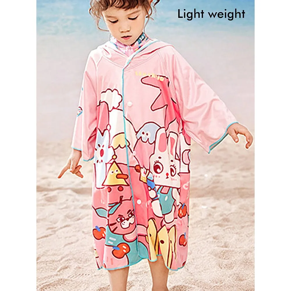 Little Surprise Box Pink Bunny Lightweight Microfibre Hooded Swim Poncho/ beach coverup towel for Kids