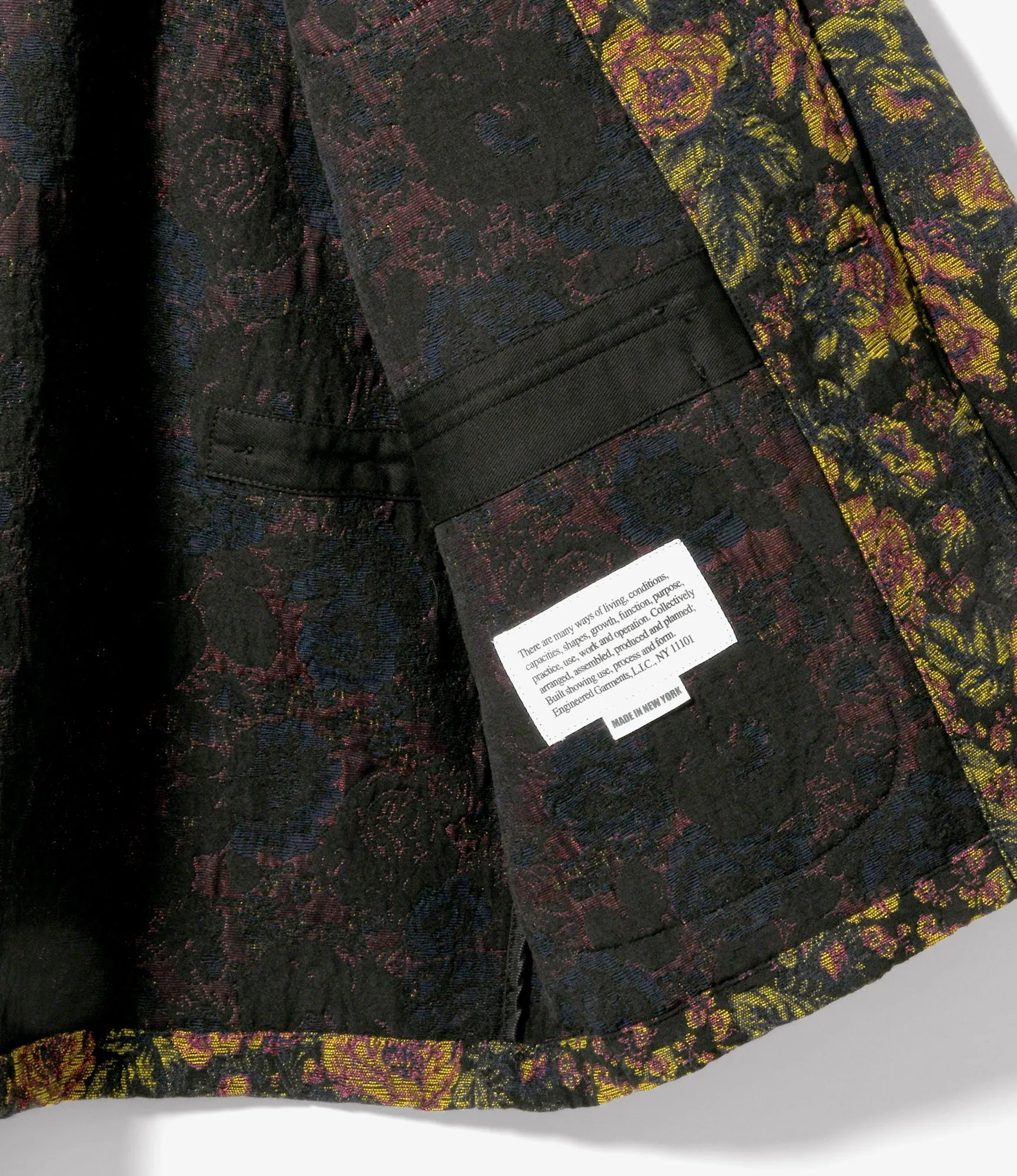 Loiter Jacket – Black/Gold Floral Jacquard Poly Cotton