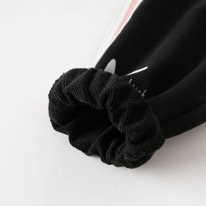 Lucky Girl Rabbit Bow Side Panel Black Pants