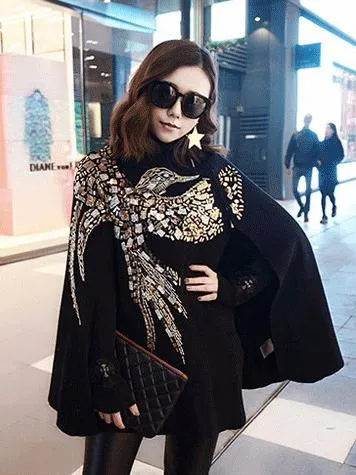 Marvelous Sequined Fashion Black Cape