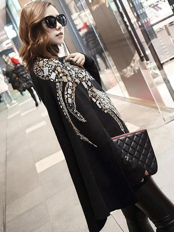 Marvelous Sequined Fashion Black Cape