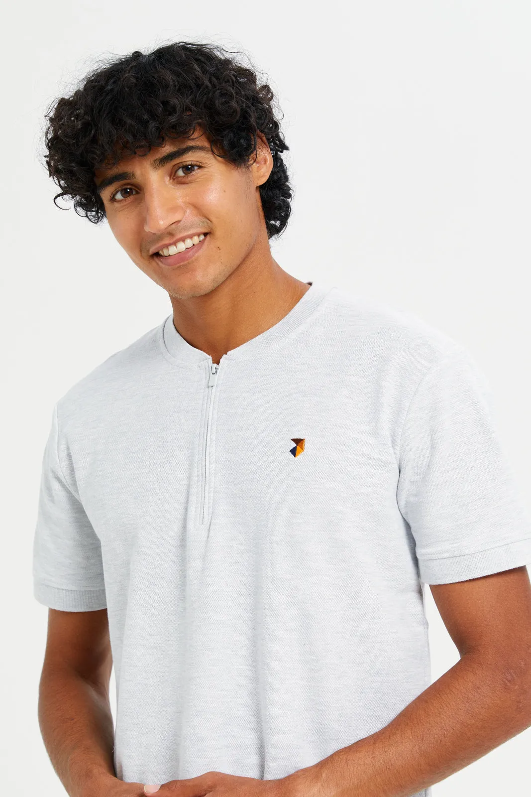 Men Grey Henley Polo Shirt