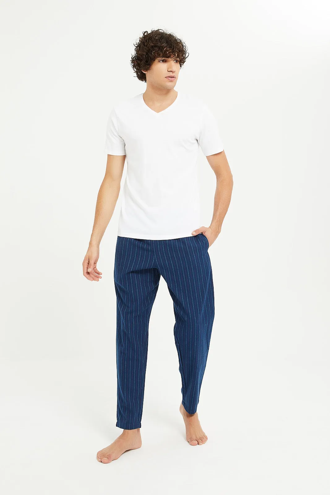 Men Navy Striped Pyjama Bottom