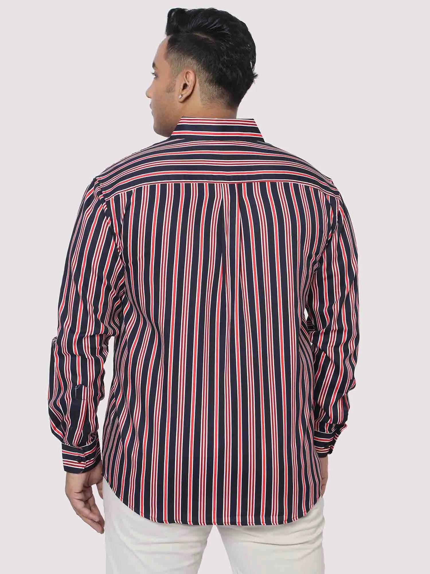 Men Plus Size Maroon & Blue Striped Digital Printed Full Shirt