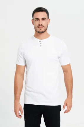 Men White Henley T-Shirt