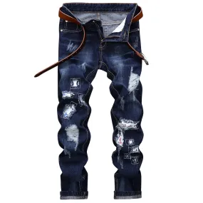 Men's Applique Insert Straight Leg Distressed Jeans