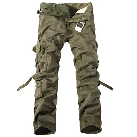 Men's Casual Ankle Strap Multiple Pockets  Pants Straight Cotton