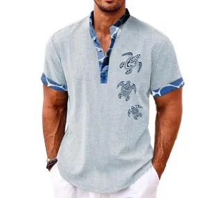 Men's Henley Collar Printed Short Sleeve Shirt 54289218L