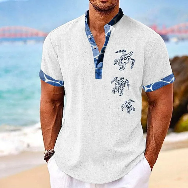 Men's Henley Collar Printed Short Sleeve Shirt 54289218L