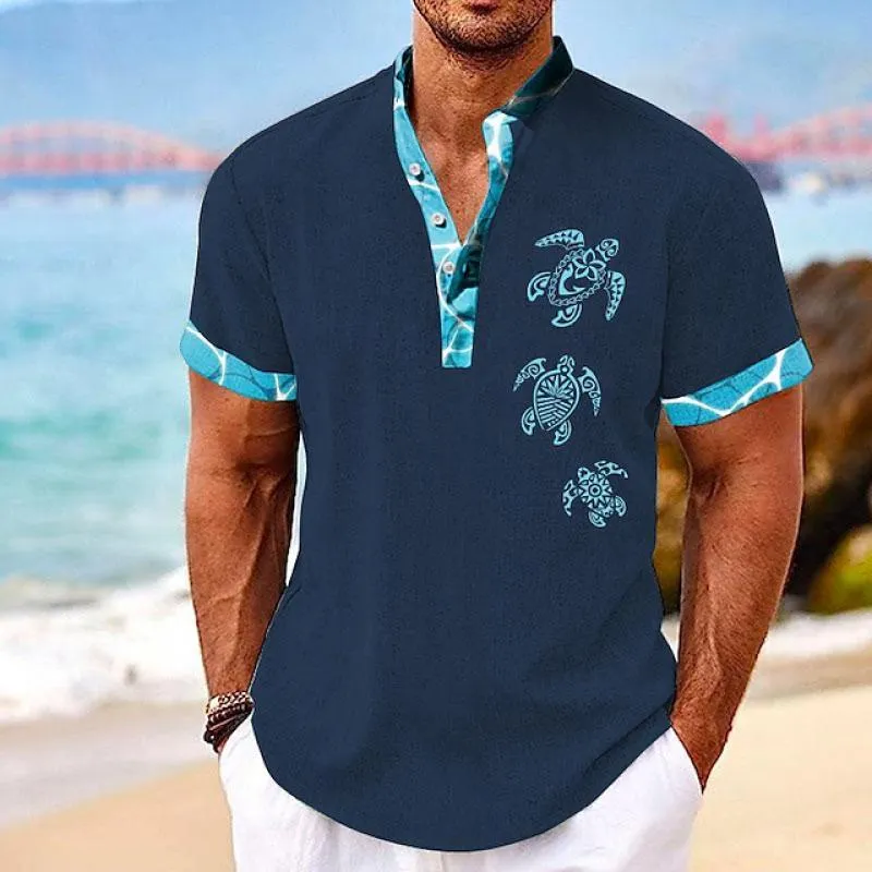 Men's Henley Collar Printed Short Sleeve Shirt 54289218L