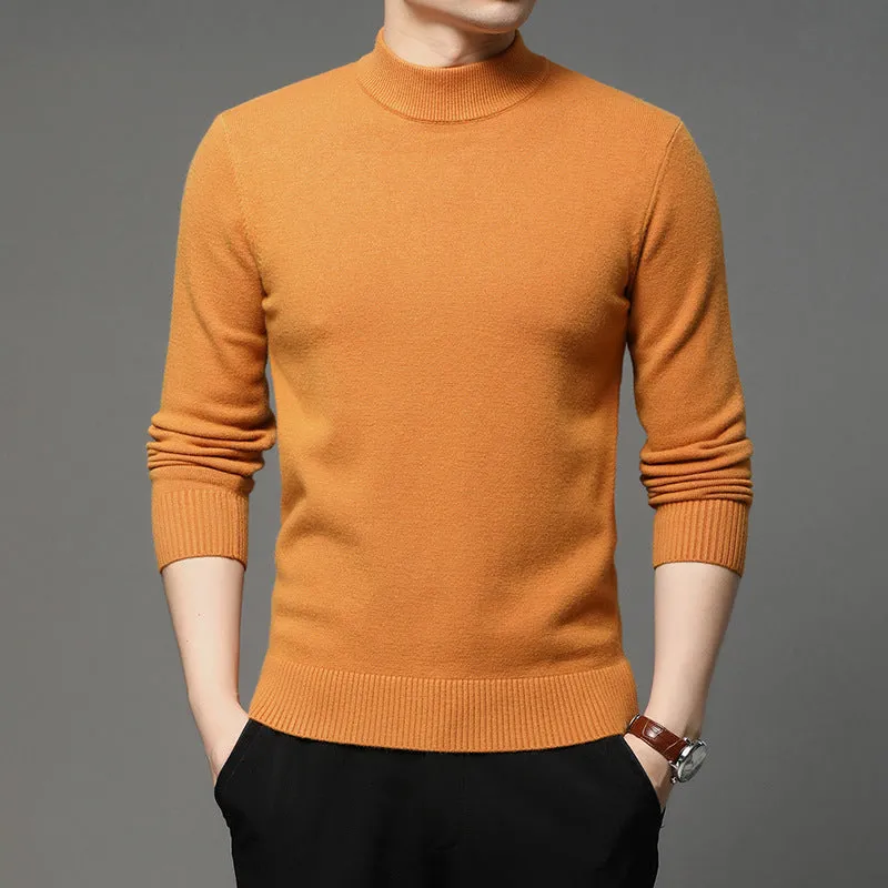 Men's High Neck Pullover Sweater - Solid Color, Thick Thermal Turtleneck for Autumn & Winter | Casual, Slim Fit, Long Sleeve Knit Shirt for Young & Middle-Aged Fashion