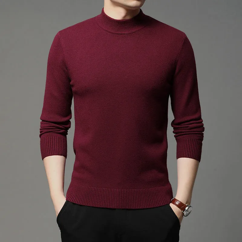 Men's High Neck Pullover Sweater - Solid Color, Thick Thermal Turtleneck for Autumn & Winter | Casual, Slim Fit, Long Sleeve Knit Shirt for Young & Middle-Aged Fashion