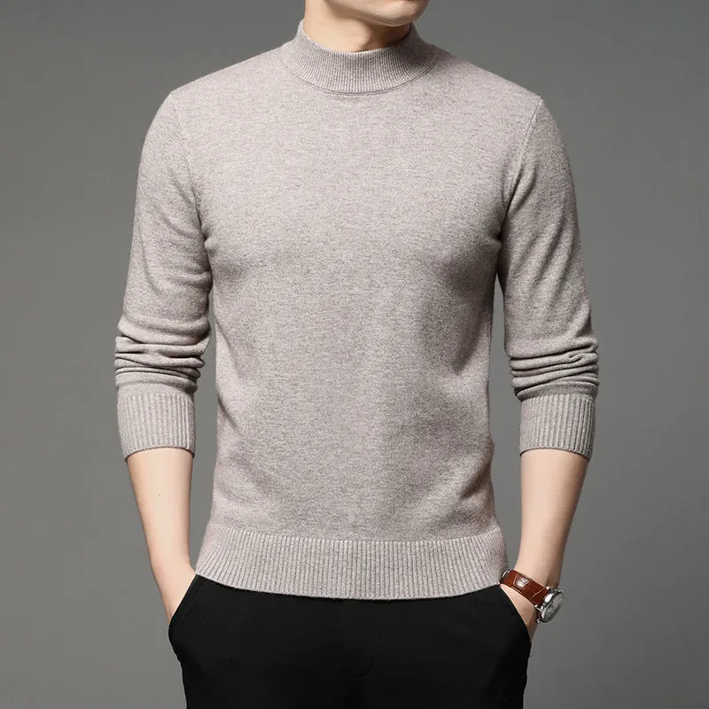 Men's High Neck Pullover Sweater - Solid Color, Thick Thermal Turtleneck for Autumn & Winter | Casual, Slim Fit, Long Sleeve Knit Shirt for Young & Middle-Aged Fashion