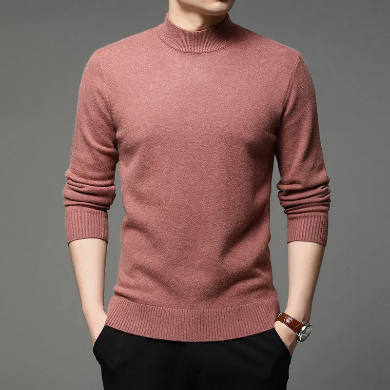 Men's High Neck Pullover Sweater - Solid Color, Thick Thermal Turtleneck for Autumn & Winter | Casual, Slim Fit, Long Sleeve Knit Shirt for Young & Middle-Aged Fashion