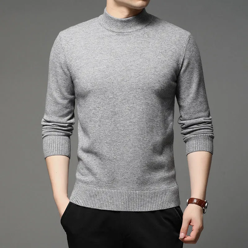 Men's High Neck Pullover Sweater - Solid Color, Thick Thermal Turtleneck for Autumn & Winter | Casual, Slim Fit, Long Sleeve Knit Shirt for Young & Middle-Aged Fashion