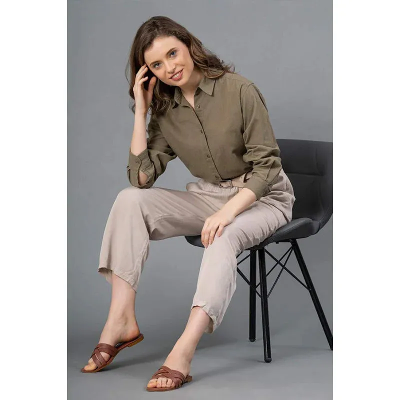 Mode by RedTape Olive Color Shirt for Womens | Moisture Absorbent and Comfortable